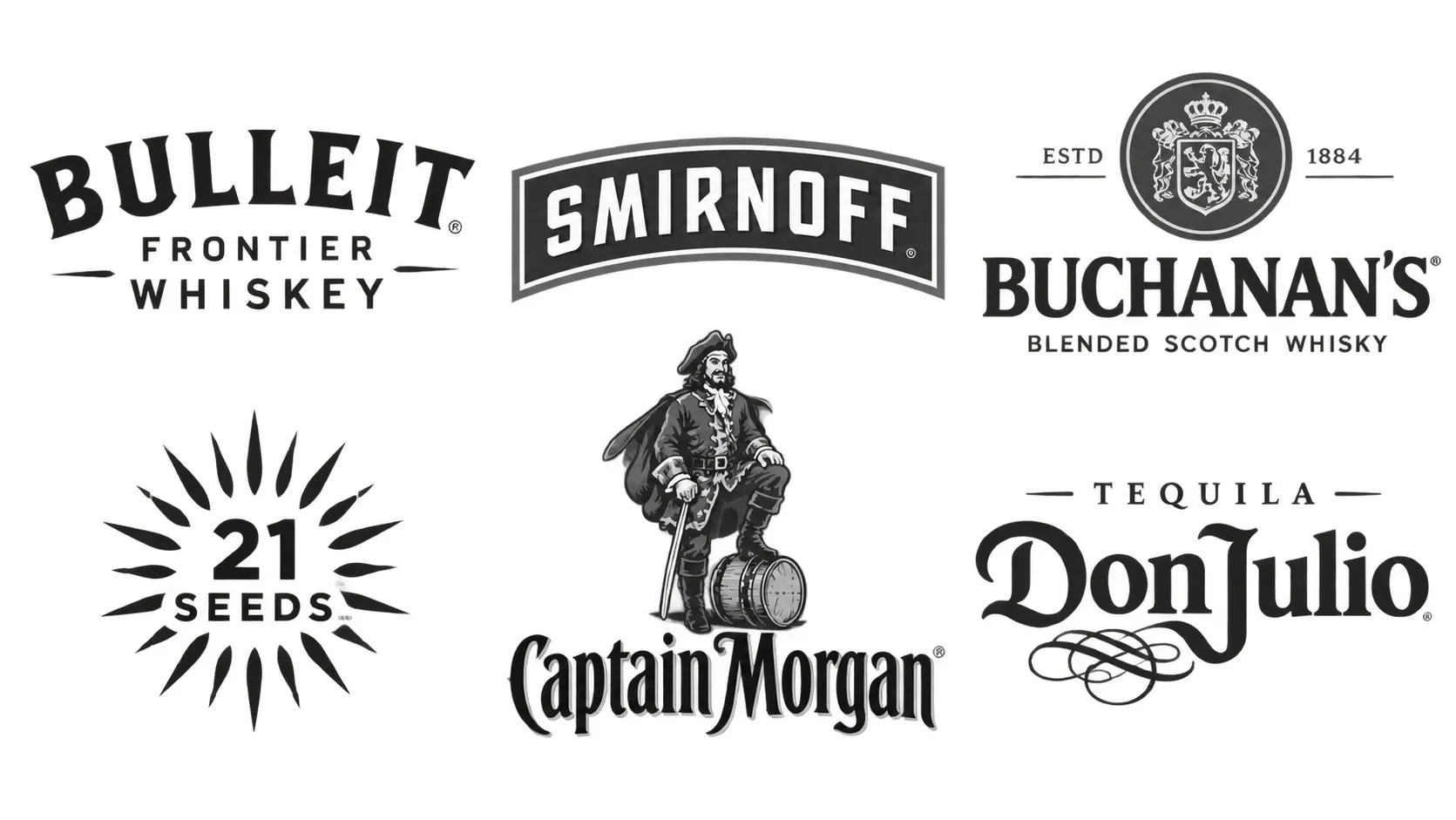 Logos of the Diageo brands on the platform: Bulleit, Smirnoff, Buchanan’s, 21Seeds, Captain Morgan and Don Julio