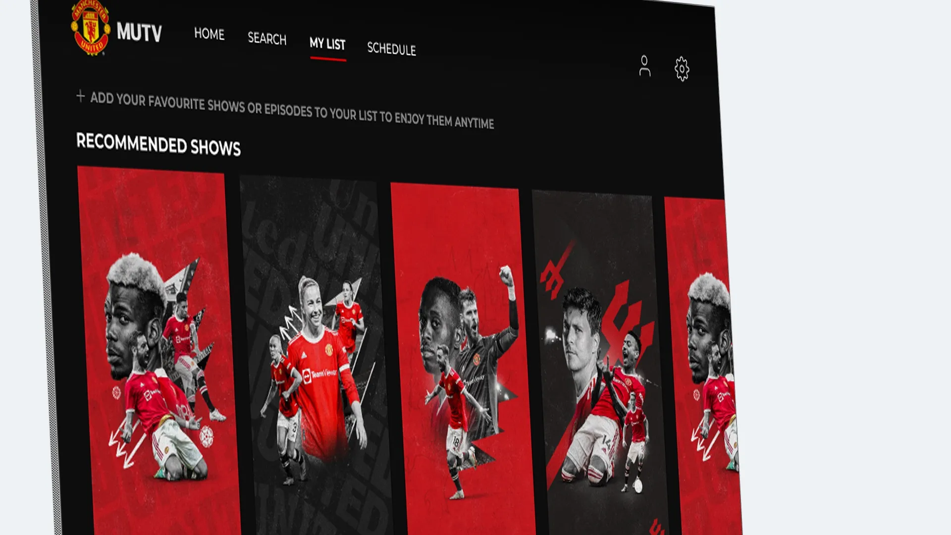 MUTV on TV: My List, with a row of recommended shows