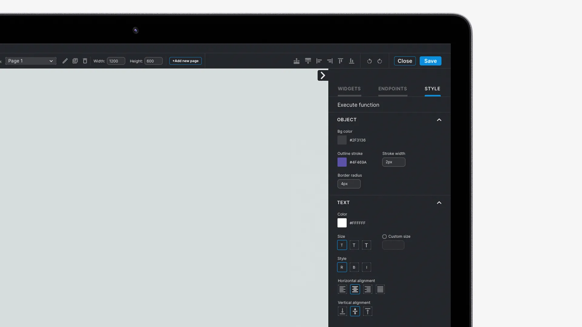 A VideoIPath editor on a laptop, with the style panel for an object’s colours, stroke and text